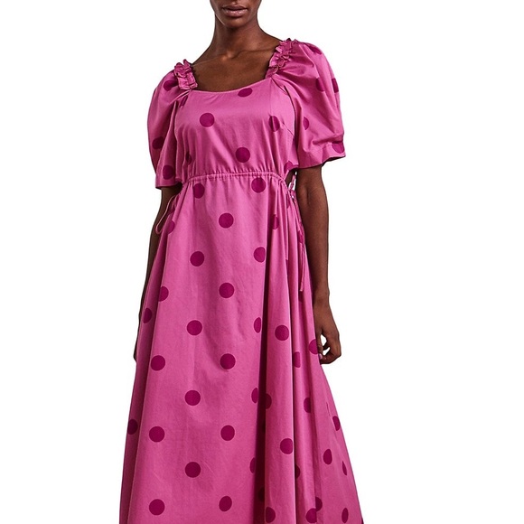 Dotty Blouson-Sleeve Cutout Midi Dress - Picture 1 of 3